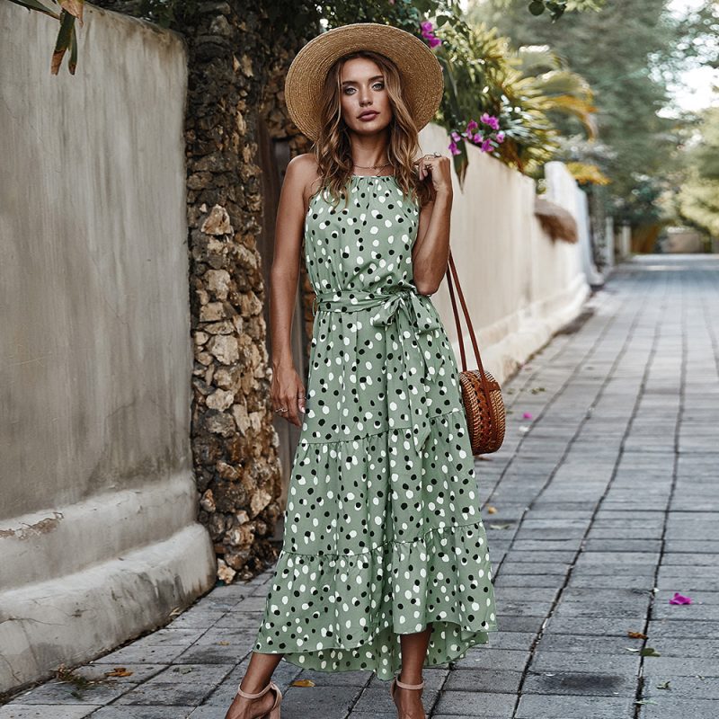 Original Designer Summer Polka Dot Vacation Large Swing Dress