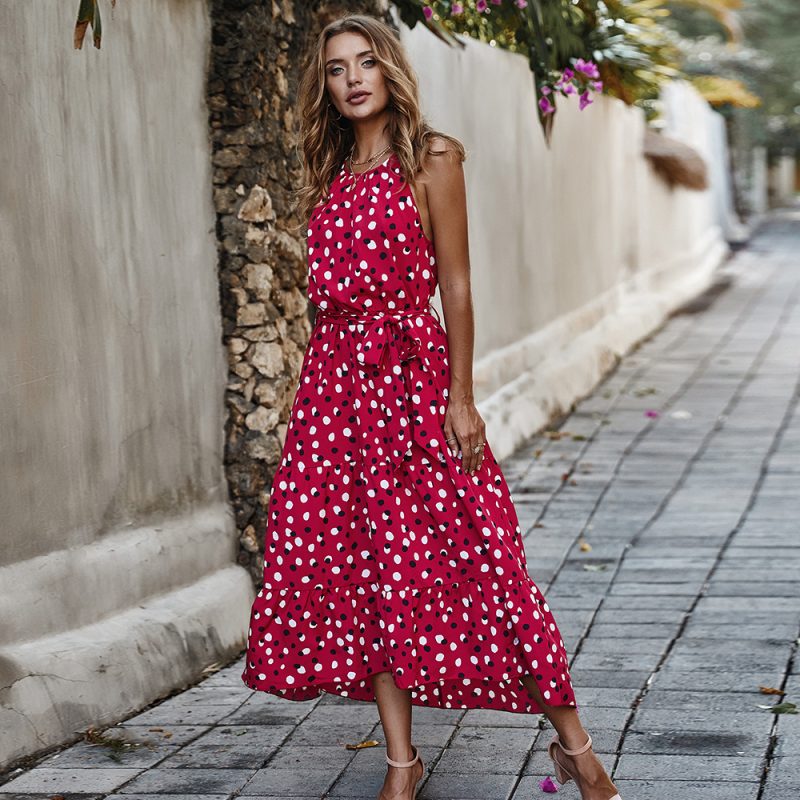 Original Designer Summer Polka Dot Vacation Large Swing Dress - Image 4