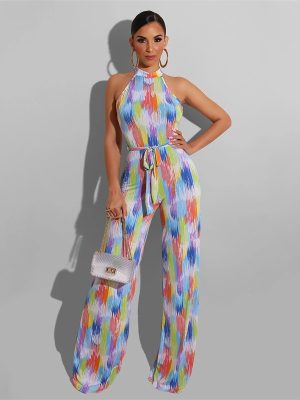 Printed Casual Color Stripes Women  Jumpsuit