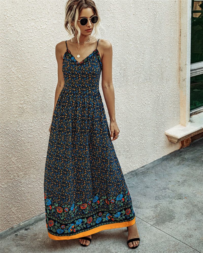Summer Floral Print Backless Strap Women Dress Chic - Image 3
