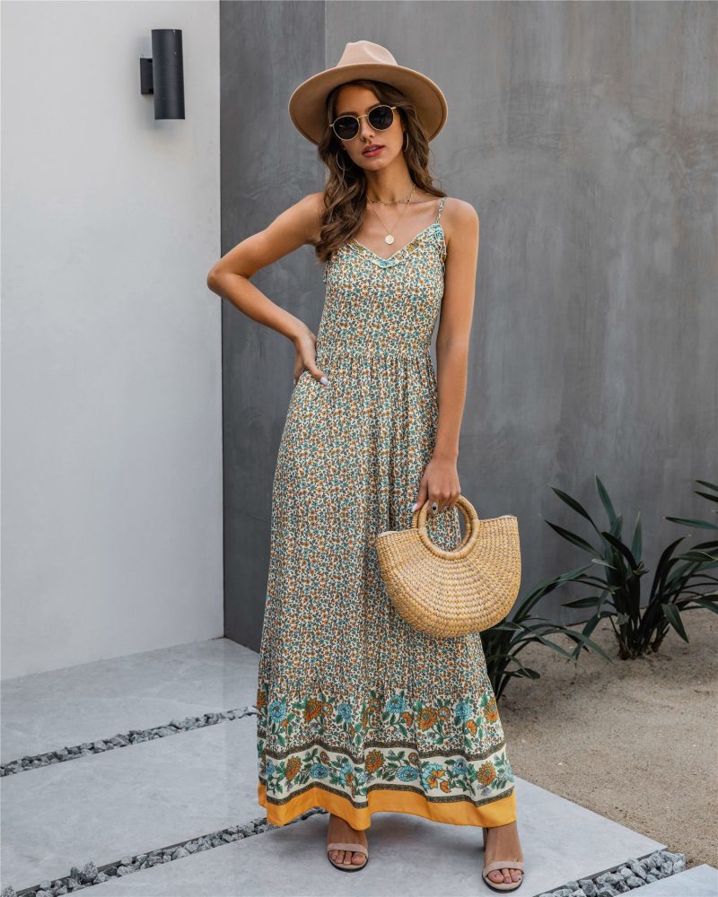 Summer Floral Print Backless Strap Women Dress Chic - Image 2