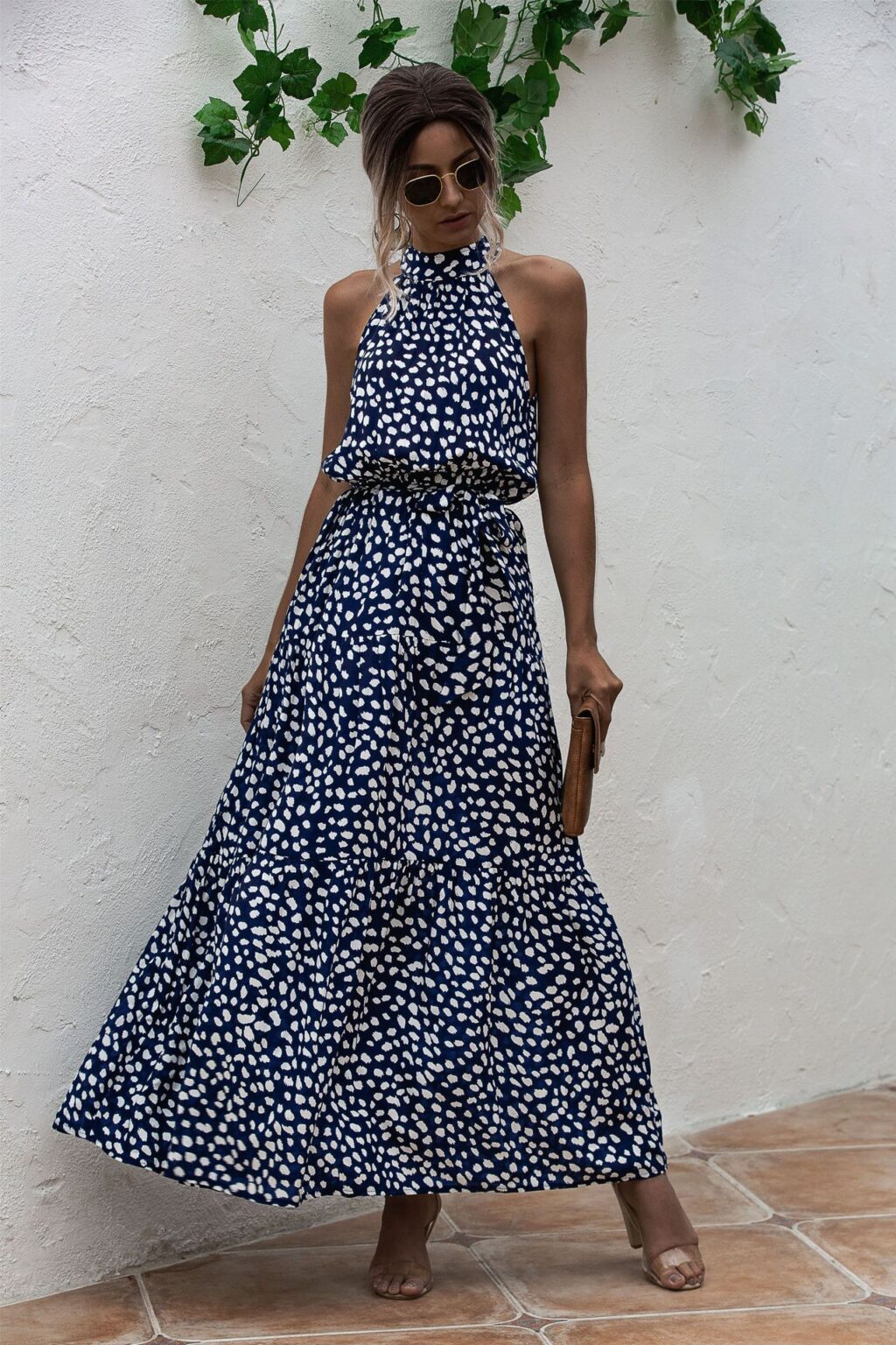 Summer Popular Color Polka Dot Printed Halter Tied Dress Dress - Image 2