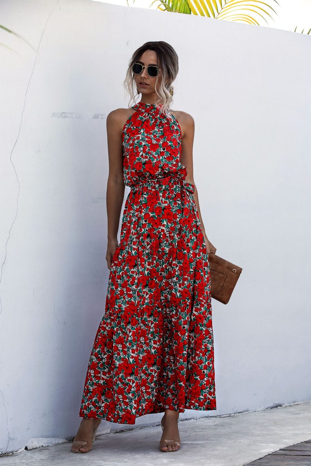 Summer Popular Color Polka Dot Printed Halter Tied Dress Dress - Image 3