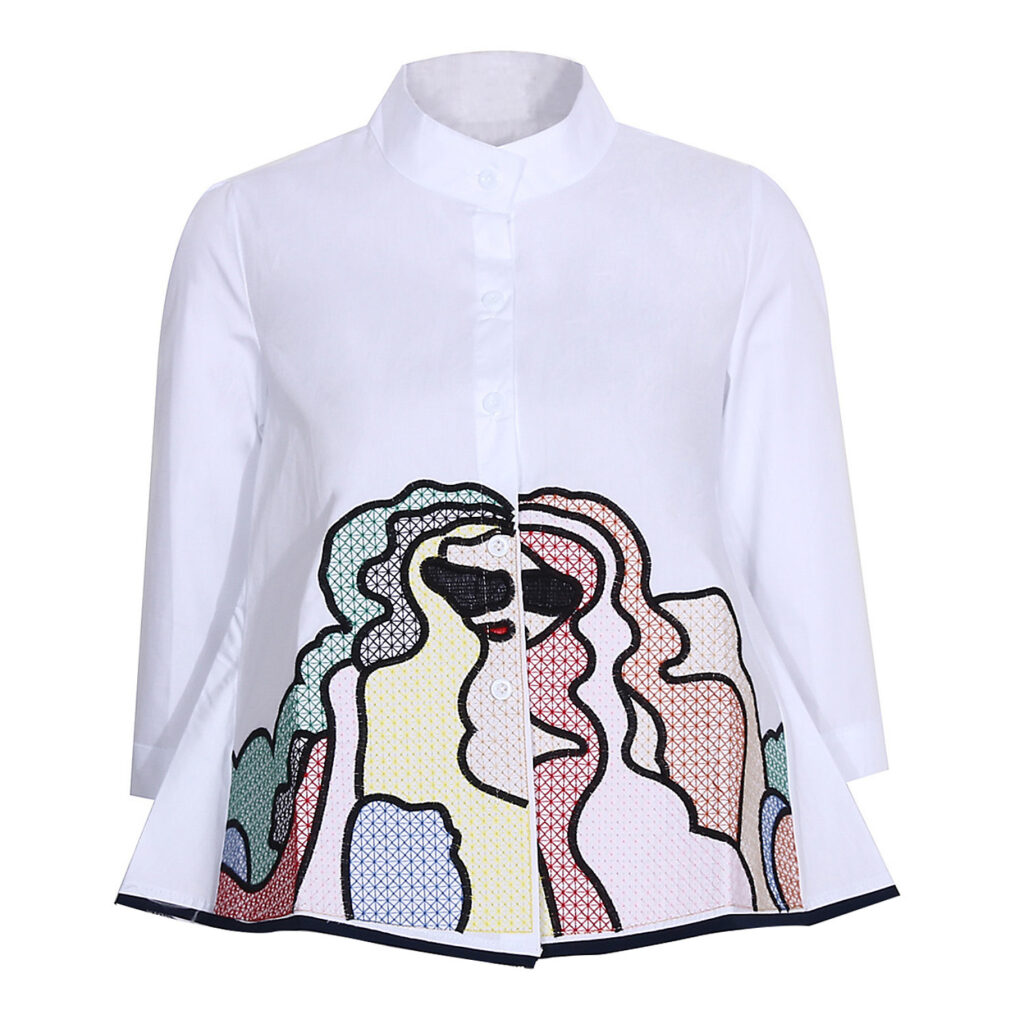 Women Clothing Summer Casual Half Sleeve Little-Girl Clothes Shirt Machine Embroidery Cotton Top Plus size - Image 4