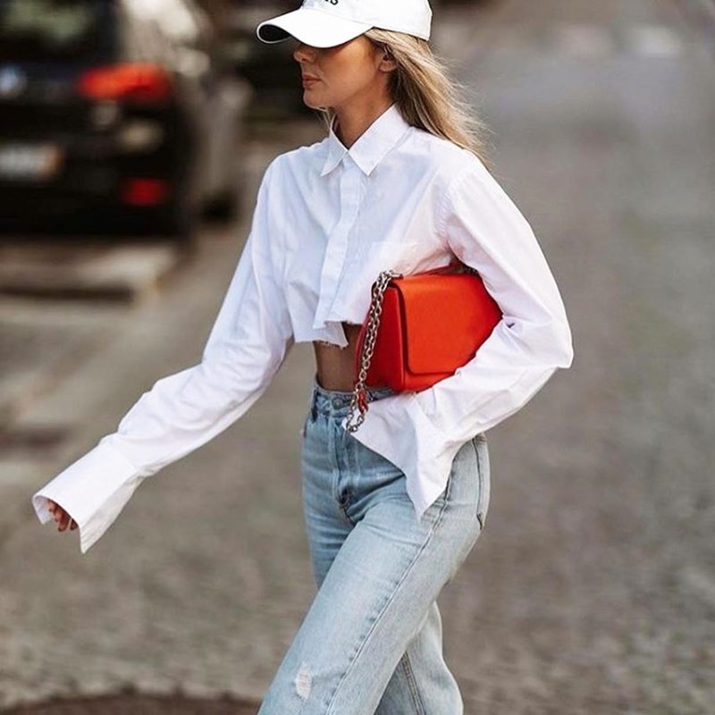 Pure Cotton Short Long Sleeve Design White Shirt Top Sexy Women Clothing - Image 2