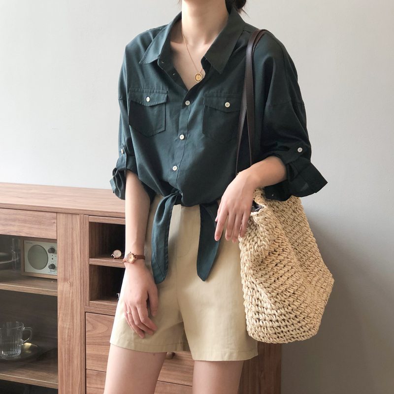Autumn Retro Hong Kong Loose Lace up Shirt Women Western Top - Image 2