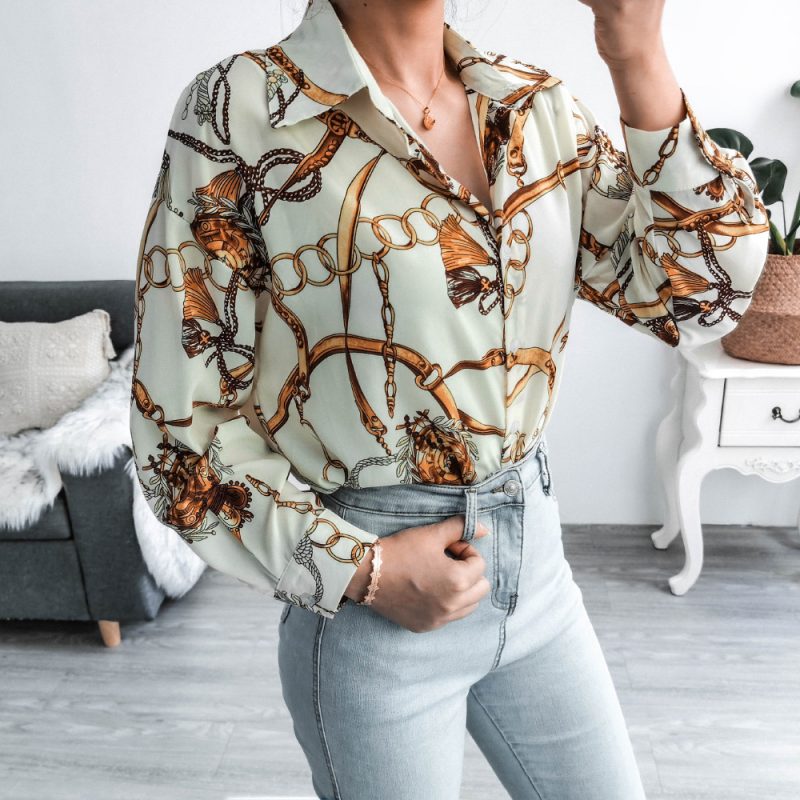 Real Shot   Long Sleeve Printed Chiffon Long Upper Outer Garment - Image 2