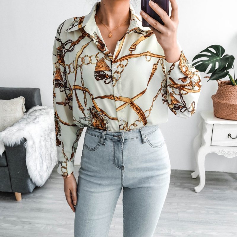 Real Shot   Long Sleeve Printed Chiffon Long Upper Outer Garment - Image 3