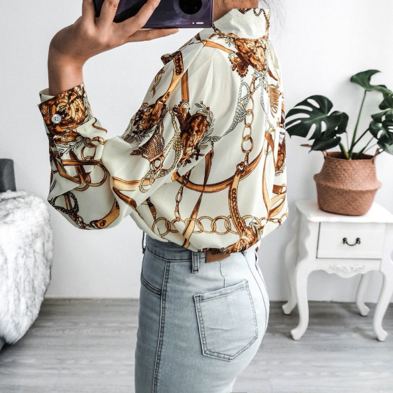 Real Shot   Long Sleeve Printed Chiffon Long Upper Outer Garment - Image 5