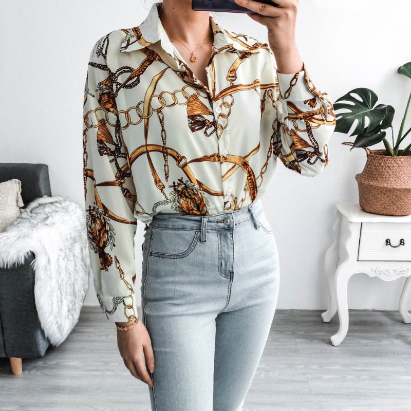 Real Shot   Long Sleeve Printed Chiffon Long Upper Outer Garment - Image 4