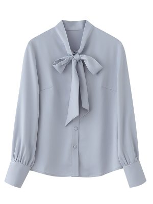 Autumn Bow Lace-up Women Long-Sleeved Blouse Satin Ribbon Business Office Top