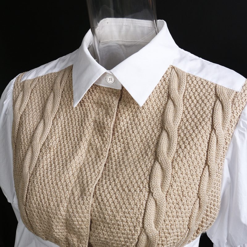 Woven Twisted Wool Stitching Cotton Shirt Puff Sleeves Shirt Shirt - Image 3