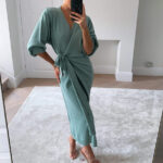 Autumn Winter Elegant Sexy V-neck Solid Color Long Women Knitwear Robe Home Sweater Wrap - Image 3