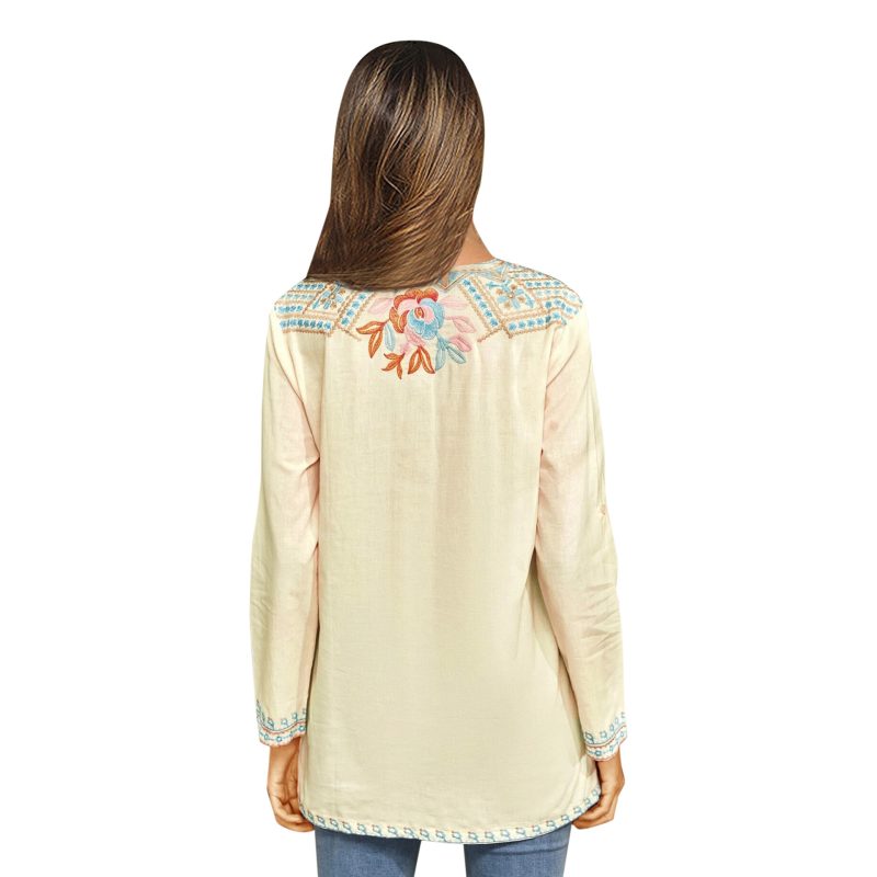 Spring Women Long-Sleeved Shirt Embroidered  Overseas Mid-Length Stand Collar Shirt - Image 4