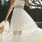 Spring Summer Women Clothing Long  Lace Stitching Big Swing Dress