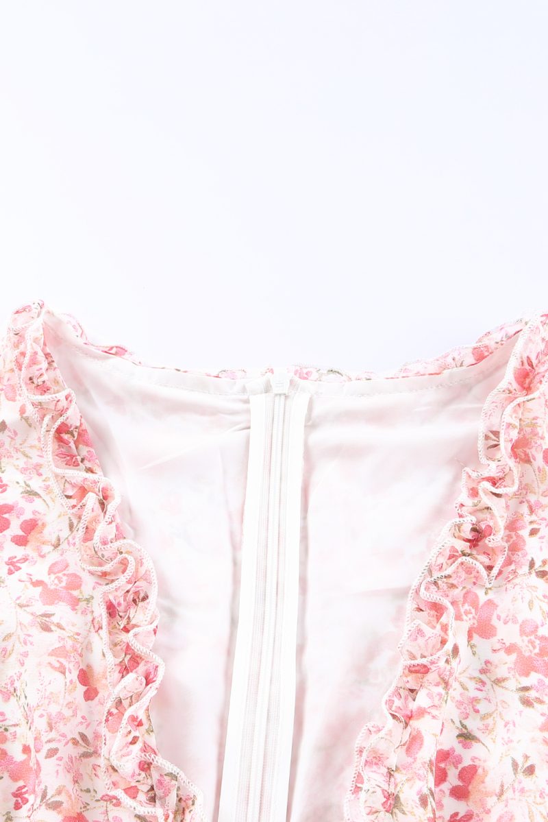 Pink Frilled Tiered Floral Plus Size Dress - Image 11