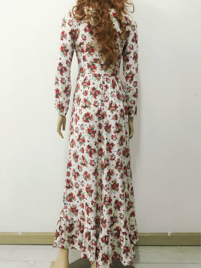 Spring Printed Cotton Women Full-Length Dress Lantern Sleeve Large Swing Bohemian Dress Women Clothing - Image 4