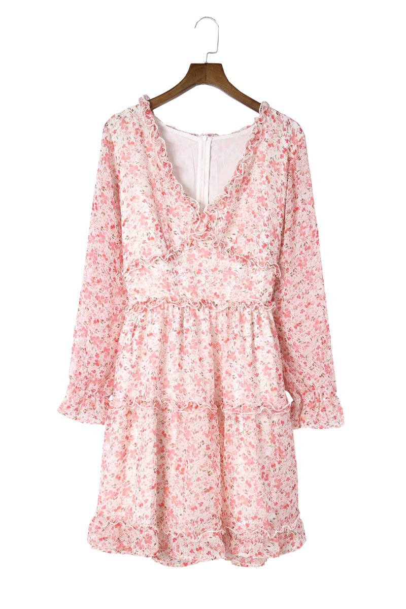 Pink Frilled Tiered Floral Plus Size Dress - Image 13