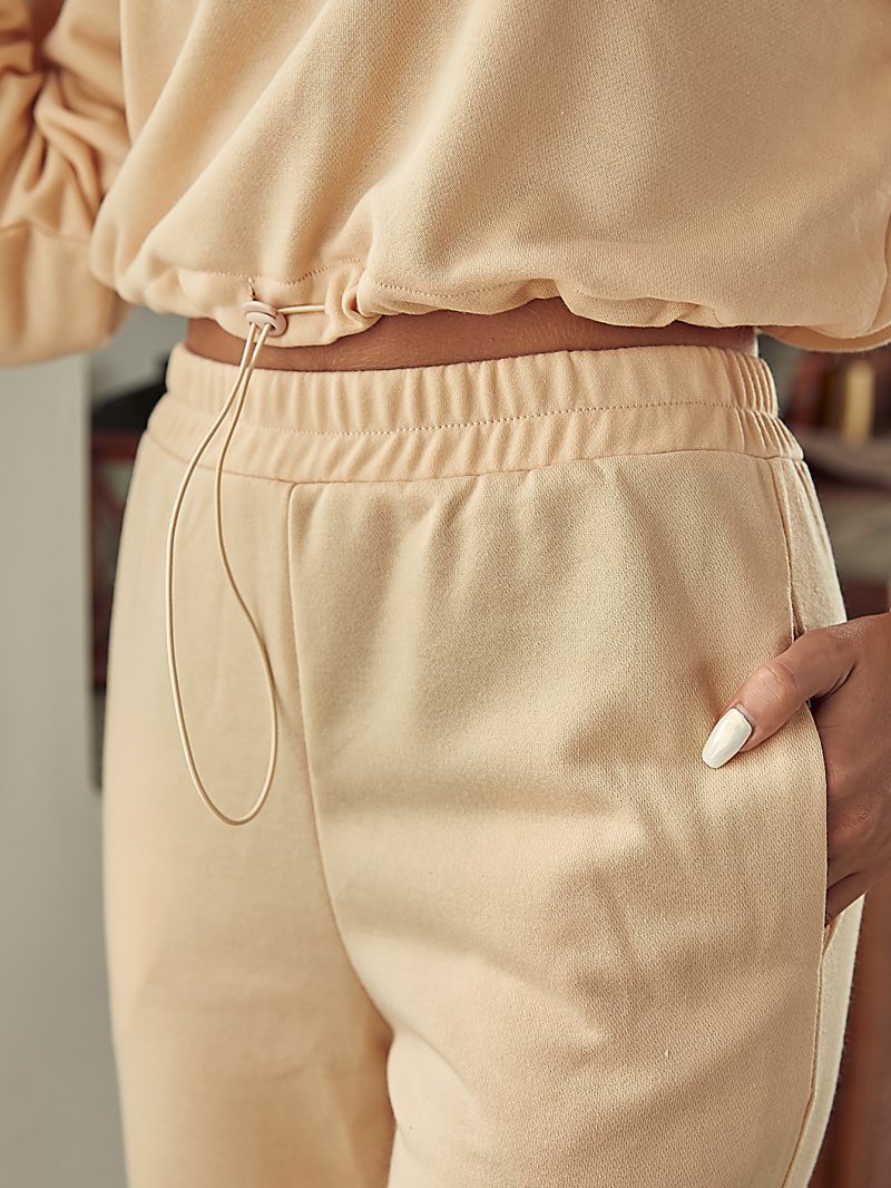 O Neck Long Sleeves Short Top Long Pants  Elastic Shoulder Pads Pocket Female Solid Loose - Image 7