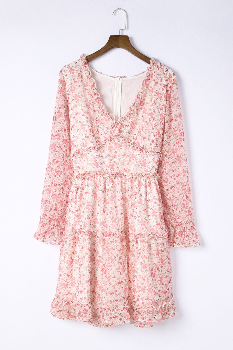 Pink Frilled Tiered Floral Plus Size Dress - Image 7