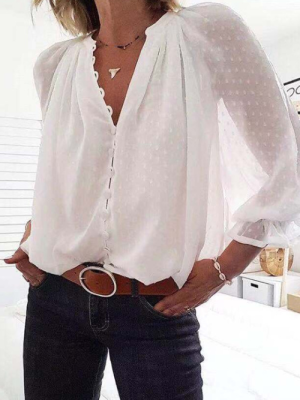 Office Stand Collar Polka Dot Loose Shirt Top