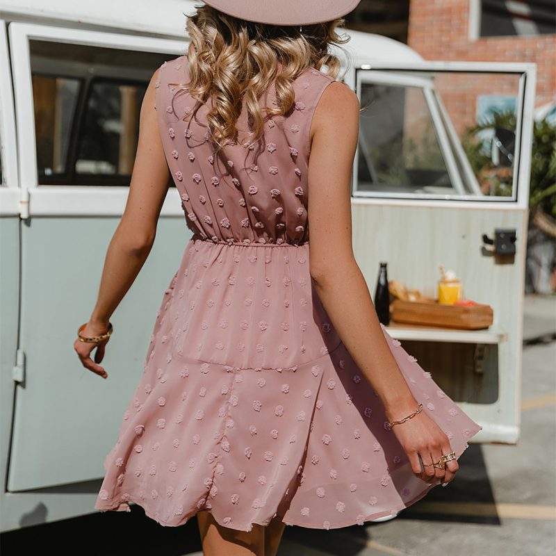 Sexy v-neck loose solid dress Spring summer women dress Comfortable holiday dress - Image 3