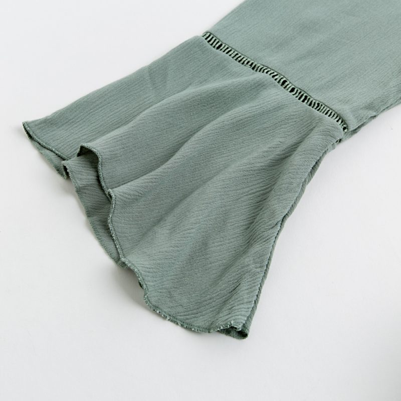 Vintagton Womens Ruffle V Neck Dark Green Wrap Maxi Casual Dress with Slit Long Sleeve Front Tie One Piece Dress - Image 4