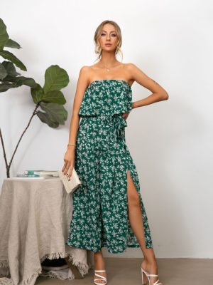 Women Sexy  Off Shoulder  Strapless Wide Leg Jumpsuit