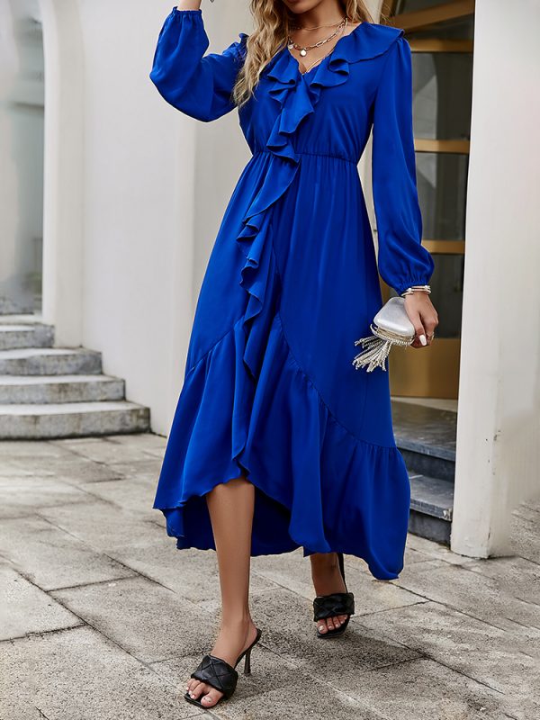 Fall Winter Women Long-Sleeved V-Neck Dress - Image 3