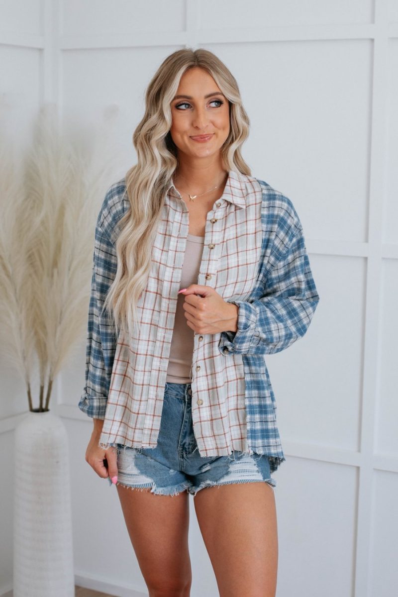 Spring Autumn Polyester Cotton Plaid Multi-Color Mosaic  Cardigan Single-Breasted Shirt - Image 2