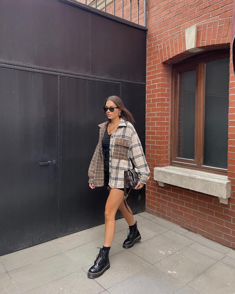Fall Women Clothing Retro Loose Casual Contrast Color Brushed Plaid Collared Long Sleeve Shirt - Image 3