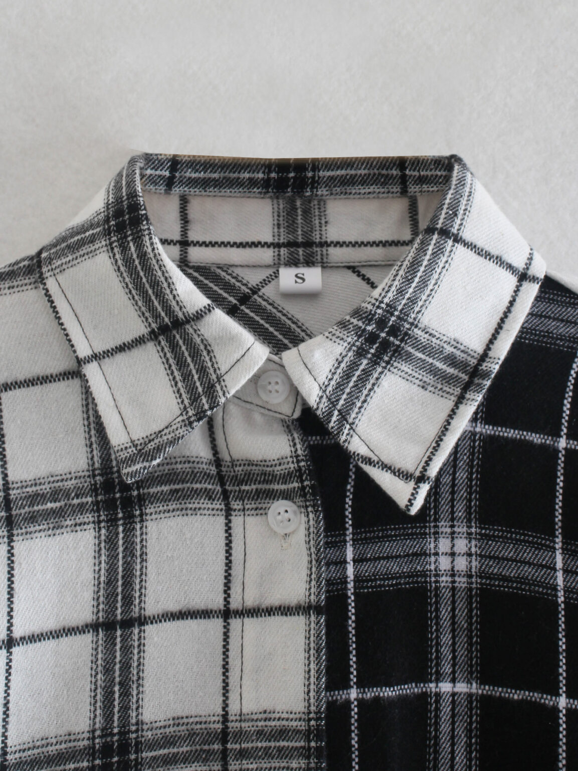 Women Clothing Loose Casual All-Matching Turn-down Collar Long Sleeve Color-Contrast Check Shirt - Image 4