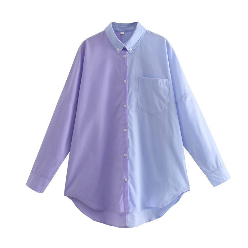Spring Contrast Color Shirt Single-Breasted Long Shirt - Image 2