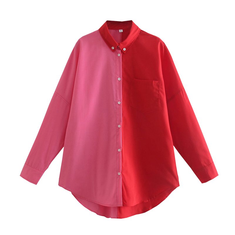 Spring Contrast Color Shirt Single-Breasted Long Shirt - Image 4