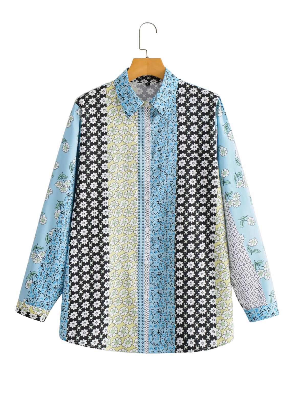 Spring Sunflower Print Long-Sleeve Shirt With Lapels Breaks - Image 5
