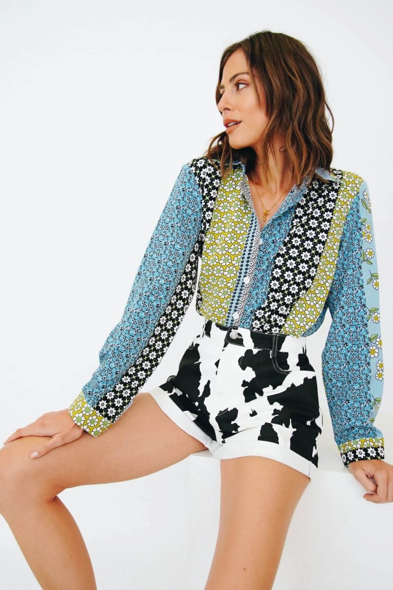 Spring Sunflower Print Long-Sleeve Shirt With Lapels Breaks - Image 4