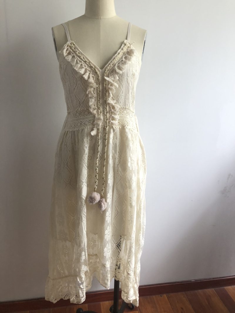 Summer Lace Sling Large Swing Solid Color Long Maxi Dress - Image 6