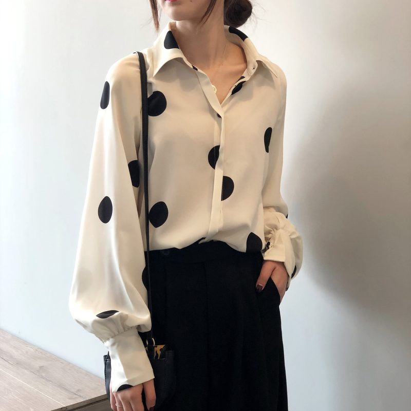 Spring French Retro Polka Dot Chiffon Shirt Women Long Sleeve Loose Korean Shirt Women - Image 2