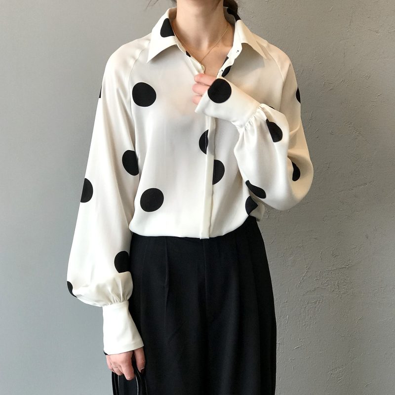 Spring French Retro Polka Dot Chiffon Shirt Women Long Sleeve Loose Korean Shirt Women - Image 3