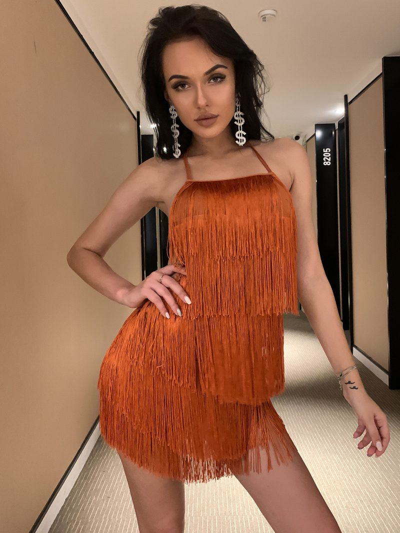 Women Clothing Summer Sexy Halter Solid Color Tassel Romper - Image 2