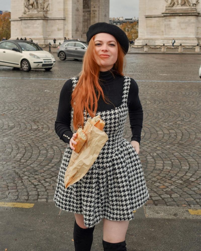 Spring Autumn Classic High Waist A- line Bubble Dress Short French Retro Houndstooth Nipped-Waist Suspender Dresses - Image 3