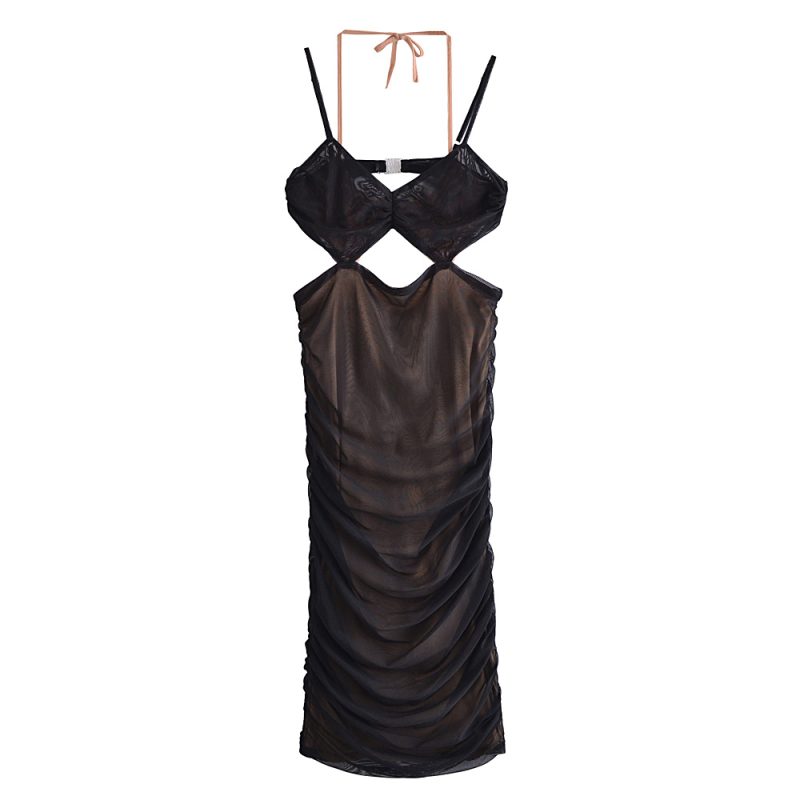 Summer New Sexy Corset Hollow Out Cutout Sling Halter with Lining Pleated Mid-Length Dress Prom Dresses - Image 6
