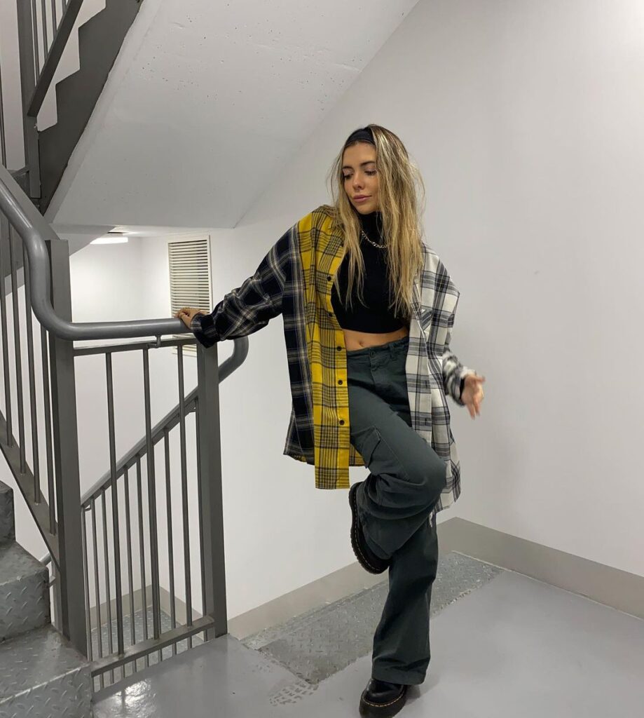 Women Clothing Retro Polo Collar Long Sleeve Color-Contrast Check Loose Casual Shirt - Image 2