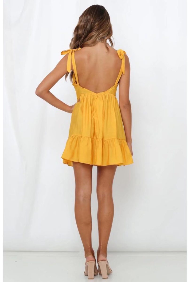 Sundress Spring New Strap Dress V-neck Backless Lace up - Image 3