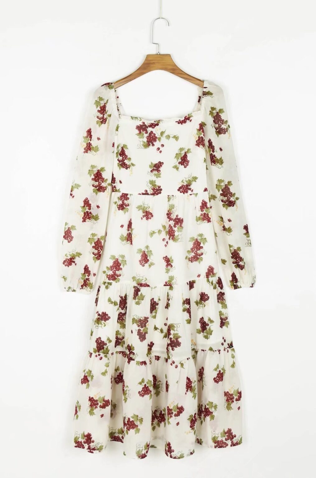 Spring  Women Square Collar Printed Long Sleeve Dress Maxi Dress - Image 6