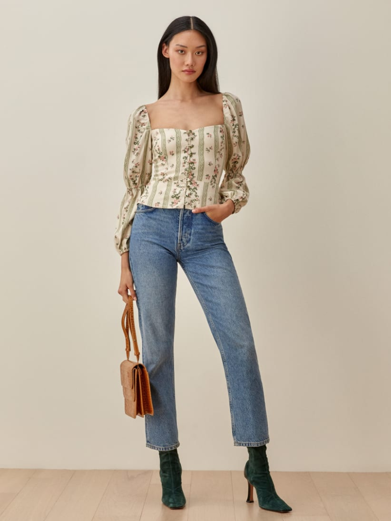 Striped Long Sleeve Square-Neck Top Printed Striped Regular Sleeve Shirt Women - Image 5