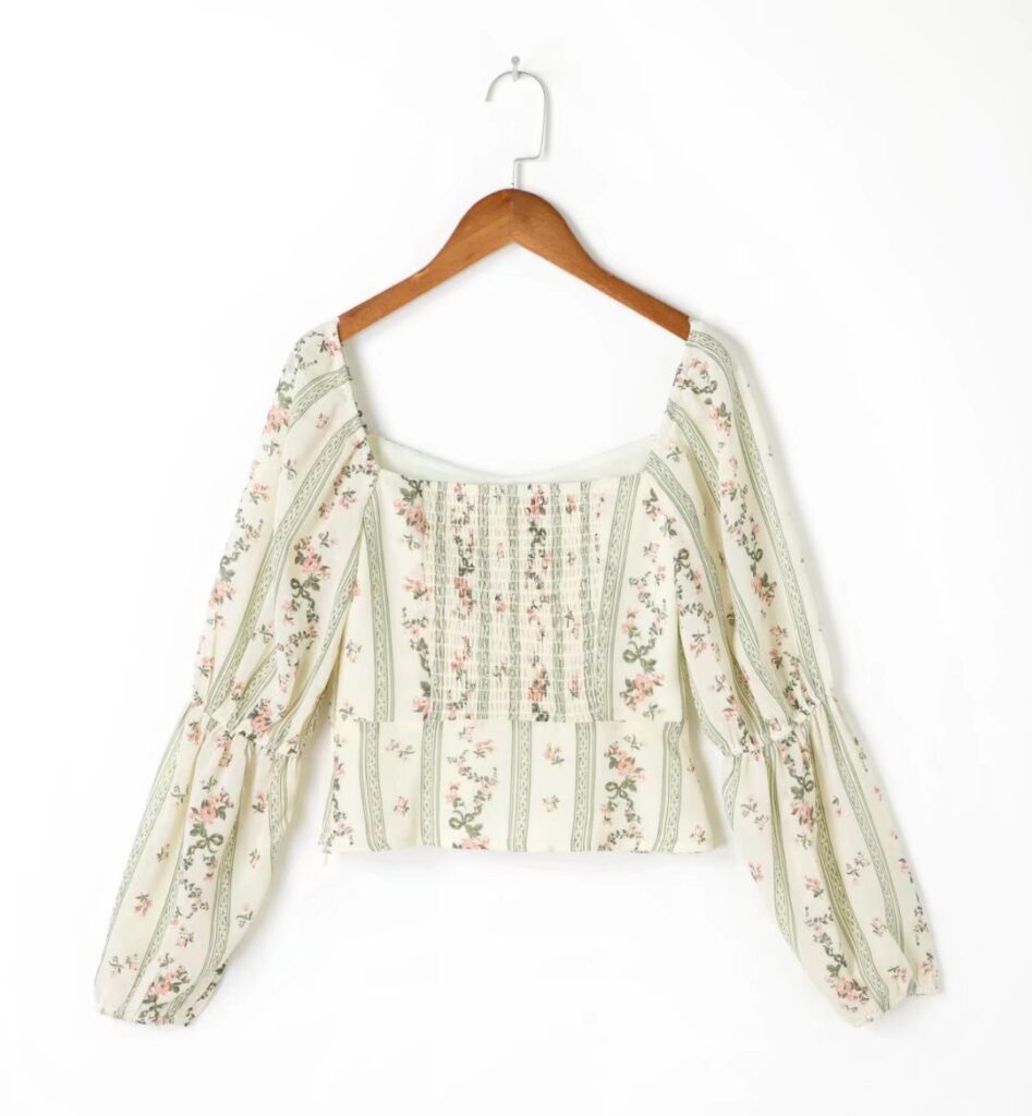 Striped Long Sleeve Square-Neck Top Printed Striped Regular Sleeve Shirt Women - Image 6