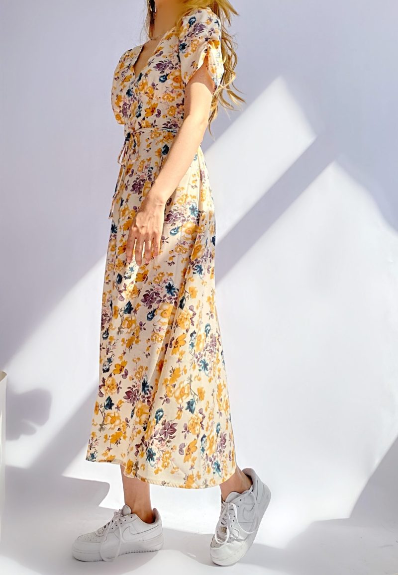 Autumn New Fashion Small Floral Tie-Neck Waist Trimming below the Knees Kikyou Dress Women