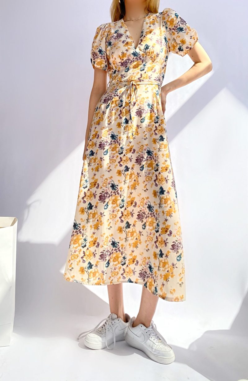 Autumn New Fashion Small Floral Tie-Neck Waist Trimming below the Knees Kikyou Dress Women - Image 3