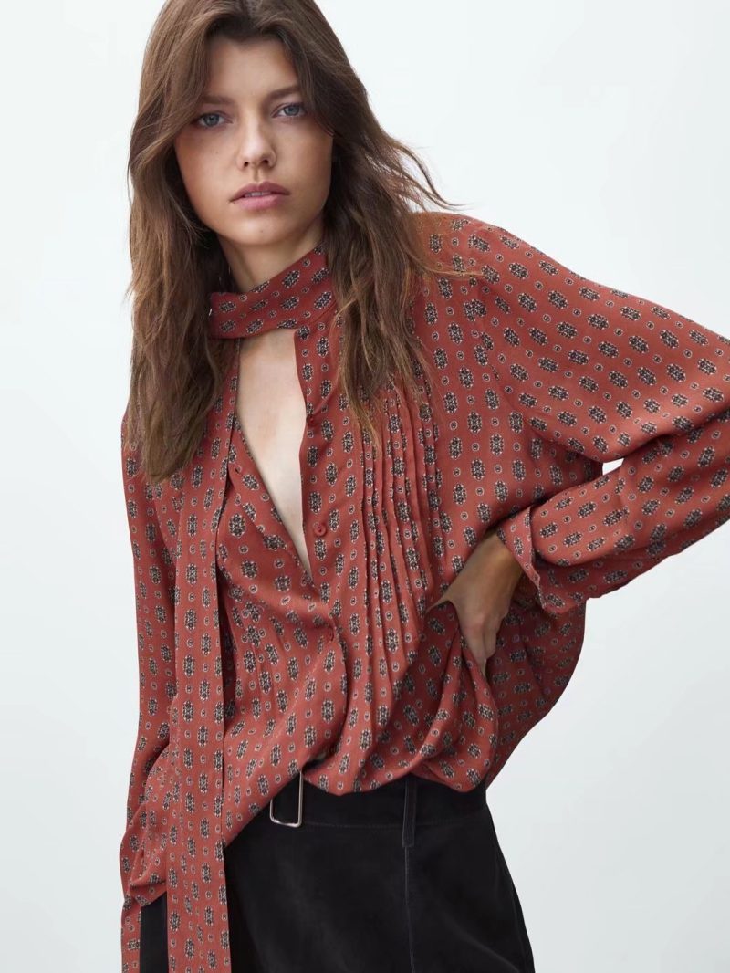 Autumn New Plain Peter Pan Collar Draping Women Casual Simple Long Sleeve Shirt - Image 2